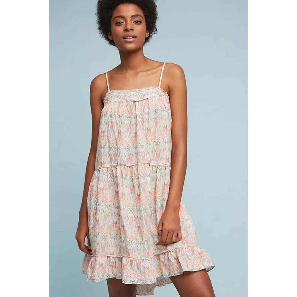 ANTHROPOLOGIE SATURDAY SUNDAY Cynthia Tiered Dress Womens XS Printed Cotton Slip